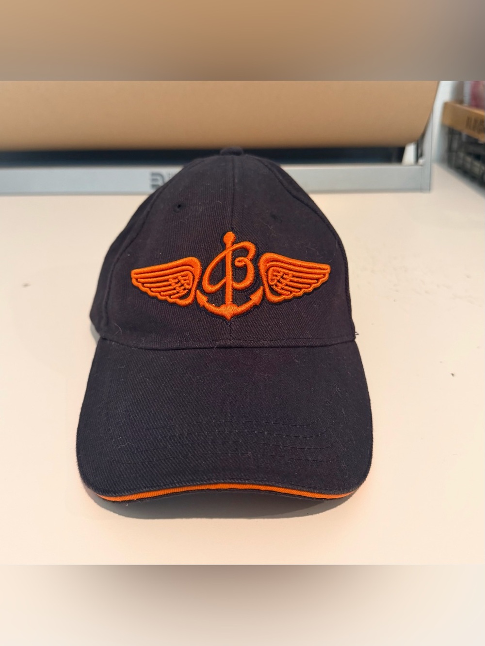 Breitling Watch Hat Cap Since 1884 3D Wings Anchor Navy Blue Orange Adjustable